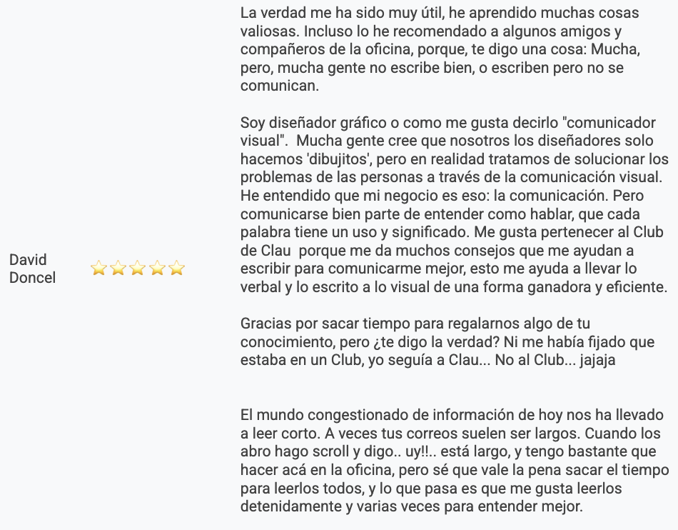 Testimonio de newsletter de Claudia María Ramírez