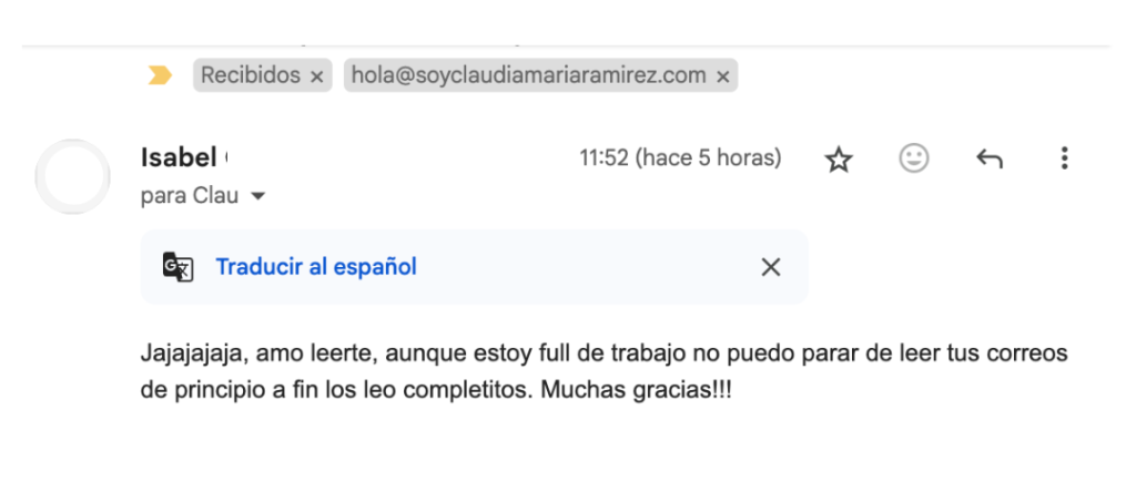 Testimonio de newsletter de Claudia María Ramírez