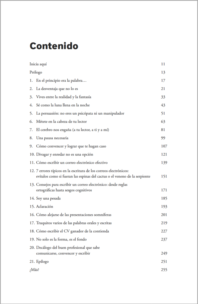 El libro para escribir mejor, Comunica, y triunfarás, índice