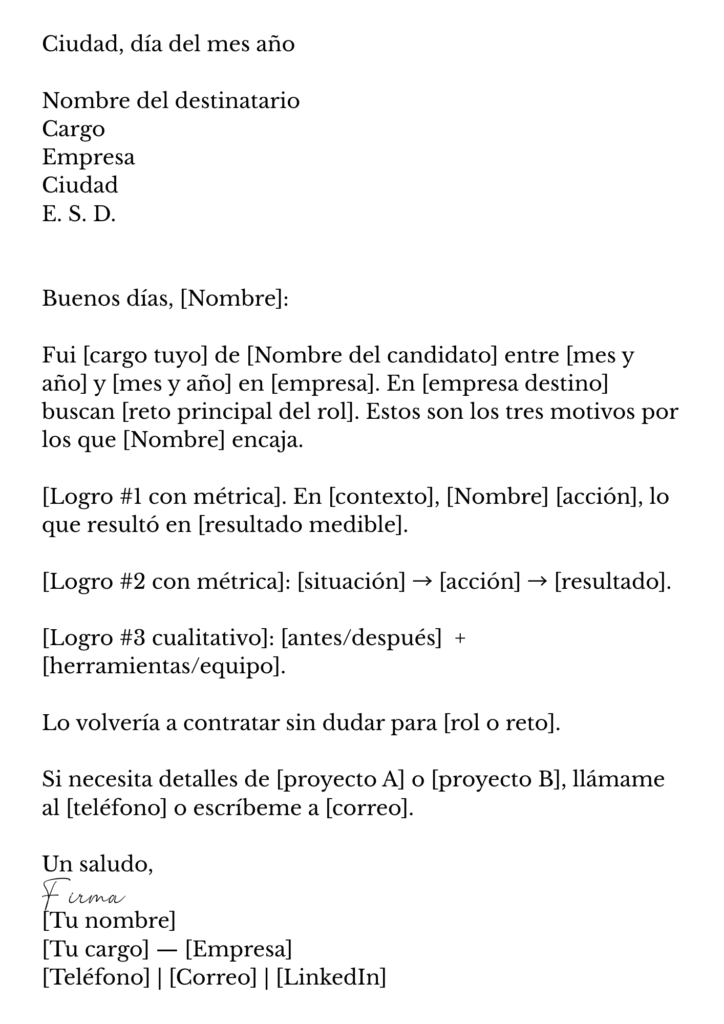 Cómo escribir una carta de recomendación laboral - Plantilla