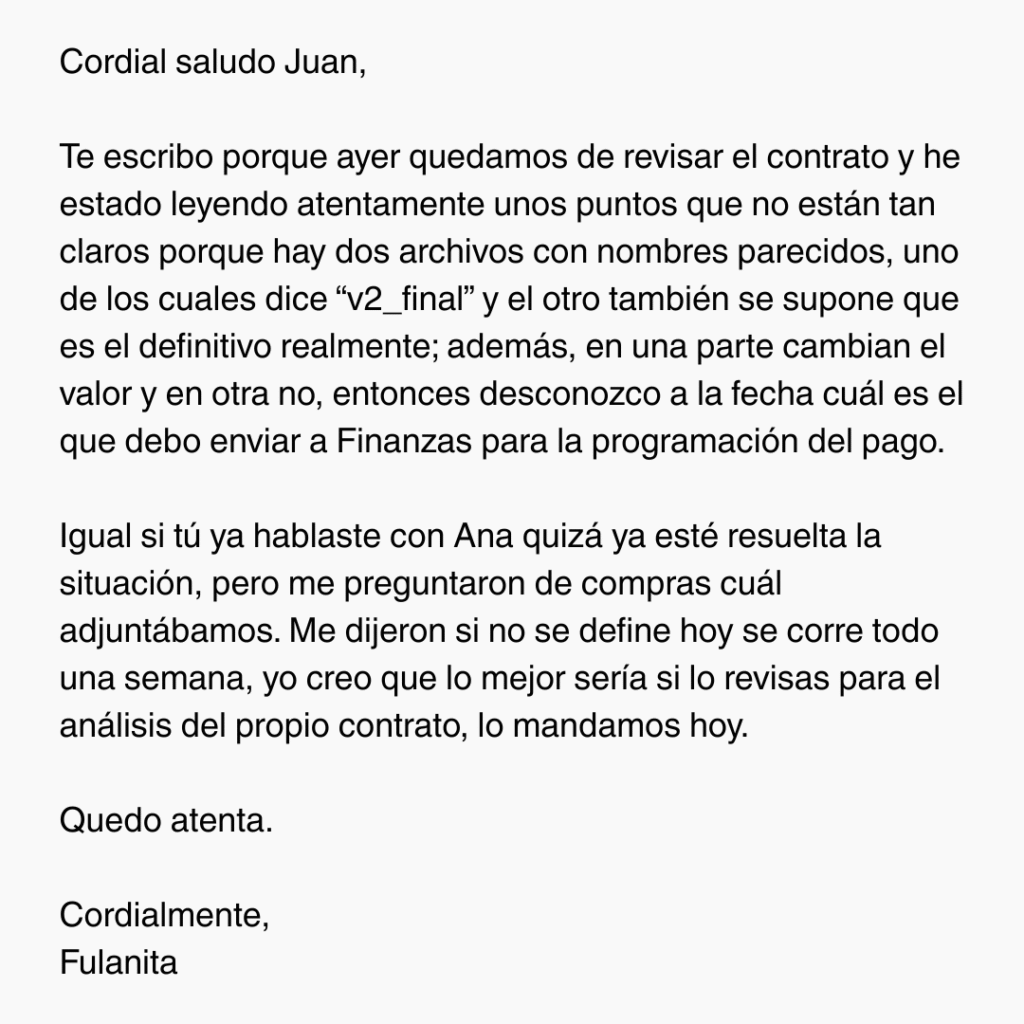 Correo mal escrito, SIN método de escritura y claridad de Claudia María Ramírez